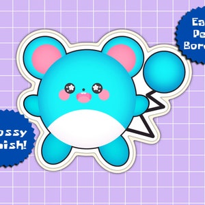Kawaii Marill sticker, Glossy Laminated Sticker - Water-Resistant, Scratch-Proof, 3&quot;, Handmade Stickers.