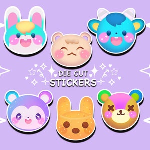 Kawaii, acnh,villagers stickers, Glossy,Laminated Sticker-Water-Resistant,scratch proof, laptop-water bottle die cut sticker