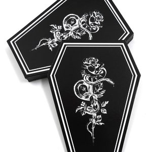 Coffin Shaped Drink Coasters Gothic Accessories 5 Pcs Set Goth Kitchen décor Coffee Black Home Decoration “Roses of Mercy” Set by GOTHELIA