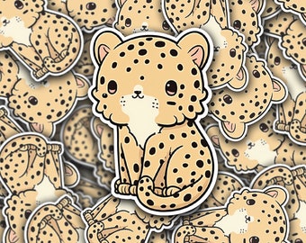 Cute Kawaii Leopard Vinyl Decal | Durable and Waterproof | Personalize your Laptops, Water Bottles, and Notebooks