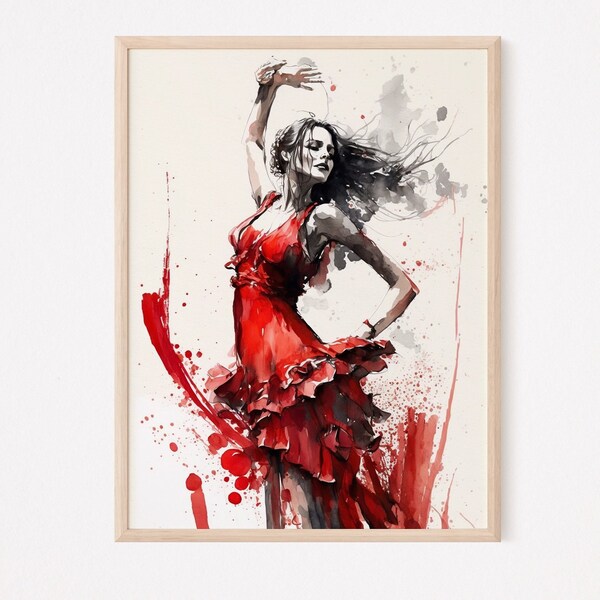 Danse Flamenco, Flamenco Dancer Wall Art, Digital Print, Room Wall Art, Instant Print, Home Art, Flamenco Picture, Dancing Wall Art