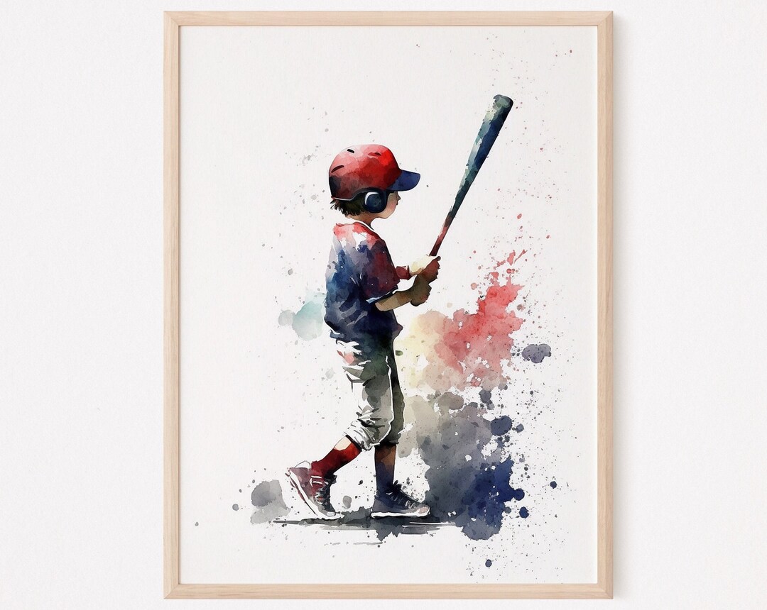 Baseball Wall Art Watercolor Digital Playing Baseball Kids - Etsy