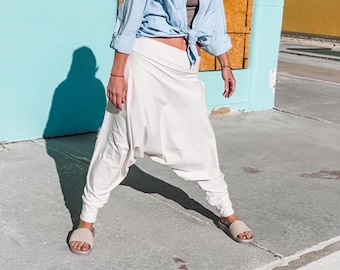 UNISEX HAREM PANTS handmade hippie trousers with control-top waistband | the comfy pant - Not Quite White