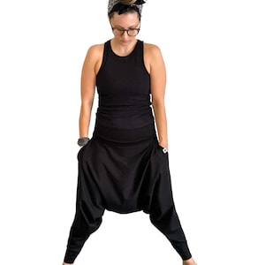 Thai-inspired harem pants, cotton-spandex blend, high waist harem pants, comfortable loungewear, yoga pants, soft breathable fabric, unisex harem pants, freedom of movement, Thai fashion-inspired, versatile harem pants.