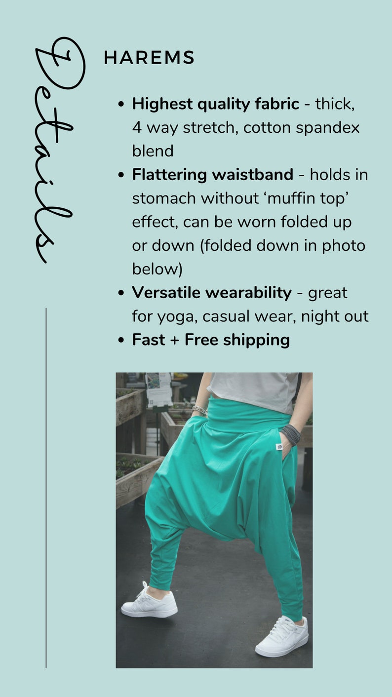 Thai-inspired harem pants, cotton-spandex blend, high waist harem pants, comfortable loungewear, yoga pants, soft breathable fabric, unisex harem pants, freedom of movement, Thai fashion-inspired, versatile harem pants.