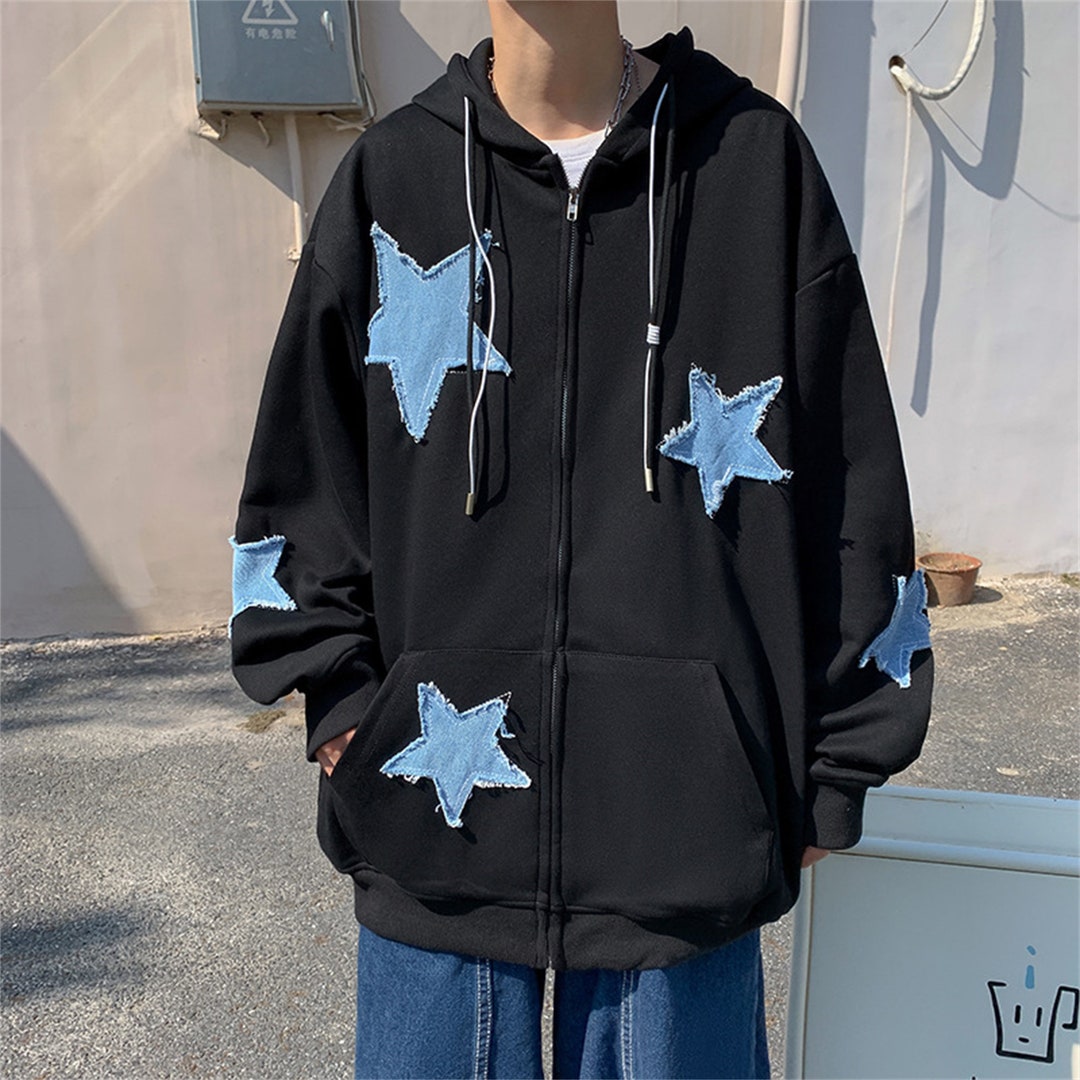 Embroidered Stars Zip up Hoodie Harajuku Hoodie Hip Hop Etsy