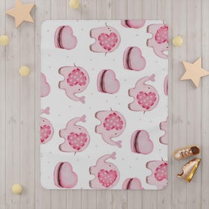 Whimsical Toddler Blanket with Cute Elephants and Macarons, Soft Nursery Decor, Gift for Baby Showers, Playtime Essential,  Kids&#39; Bedding