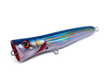 KZ Coeball Blue Popper Lure 50gr 150mm Floating 100% Wooden Handmade