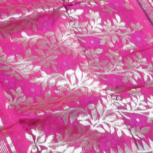 Handgefertigter Dhakai Jamdani Saree: Bengalische Baumwolle Sari, Party Wear