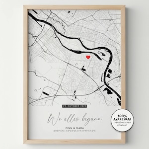 Wo alles begann | Karte personalisiert Koordinaten Bild Verlobung Jahrestag Hochzeitsgeschenk Poster | Einzugsgeschenk Haus Wohnung