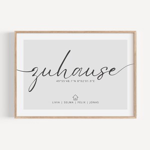 Poster Zuhause mit Name und Koordinaten personalisiert | Familienposter | Geschenk zum Einzug, Richtfest, Hausbau, Richtfest für Familie