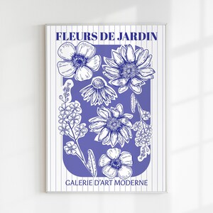 Blue Abstract Floral Art Background for Wall Decoration, Indigo Blue Botanical Unique Poster, Digital Illustration Gift For Lovers