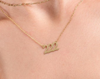 14K Solid Gold Angel Number 222 Necklace: Custom Good Luck Jewelry