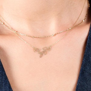 14K Solid Yellow Gold Leaf Jewelry, Autumn Necklace, Leaf Necklace Women, Fall Jewelry, Gift for Wife