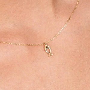 14K Solid Gold Christian Fish Necklace, Jesus Fish Necklace, Fish Pendant, Ichthus Necklace, Gold Fish Necklace, Christian Jewelry for Women