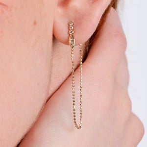 14K Solid Gold Chain Dangle Earrings, Drop Chain Earrings, Ball Chain Stud Earrings, Chain Earrings Gold, Gift for Bestfriend
