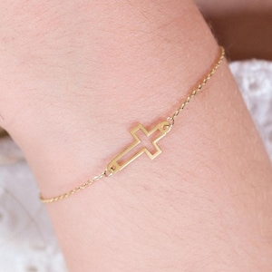 14K Solid Gold Baby Christening Bracelet, Baby Cross Bracelet, Baptism Jewelry, Birthady Gift, Baby Jewelry, Baby Baptism Gift