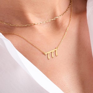 14K Solid Gold Angel Number Necklace, Number Necklace, 777 Necklace, 222 Necklace, 111 Necklace, 444 Lucky Necklace, Birthday Gift