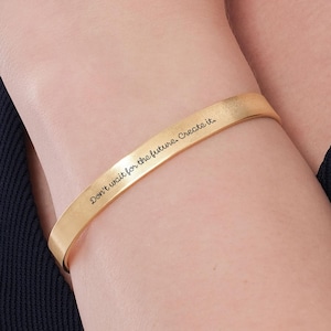 18K Gold Vermeil Engraved Cuff Bracelet, Inspirational Bracelet, Custom Adjustable Bracelet, Open Cuff Bracelet for Men and Women