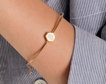 Initial Bracelet, 18K Gold Vermeil Cuff Bracelet, Custom Bangle Bracelet, Letter Bracelet, Personalized Gift for Her