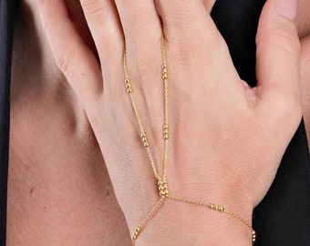 18K Yellow Gold Vermeil Hand Chain Bracelet, Beaded Bracelet, CZ Hand Chain, Finger Bracelet, Gift for Daughter