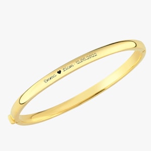 Bracciale rigido personalizzato in oro vermeil 18 carati con incisione, bracciale rigido con cerniera, bracciale rigido impilabile personalizzato, bracciale rigido inciso, regalo personalizzato
