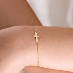 14K Solid Gold Baby Bracelet, 1st Birthday Gift, Baby Cross Bracelet, Baby Girl Gift, Baby Jewelry, Toddler Bracelet, Baby Boy