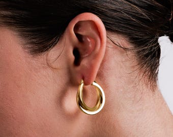 Chunky 18K Gold Vermeil Double Hoop Earrings: Modern Bold Hoops