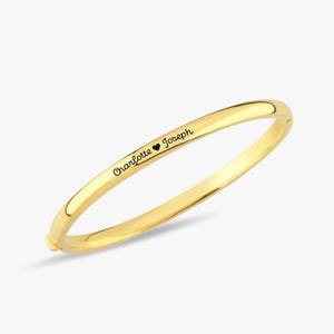 18K Gold Vermeil Engraved Bangle Bracelet: Personalized Hinged Cuff