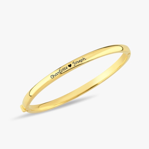 18K Gold Vermeil Engraved Bangle Bracelet: Personalized Hinged Cuff