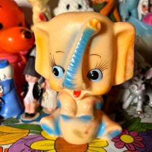 Vintage Blue Squeak Elefant Quietschspielzeug