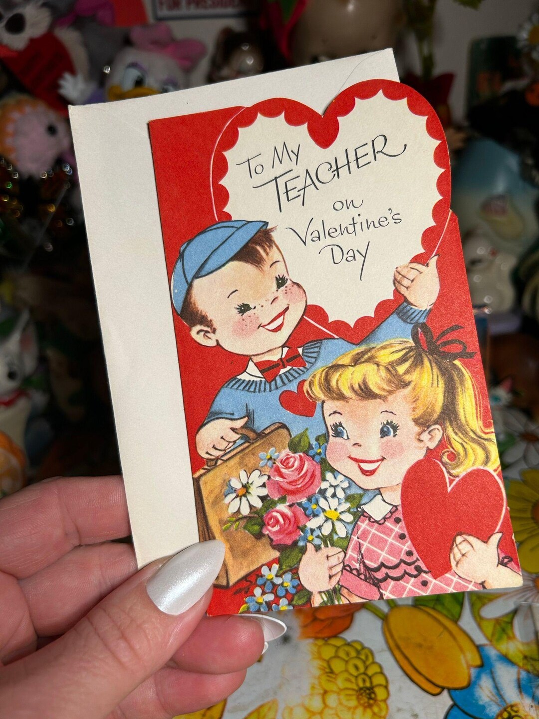 Vintage 1950s Kitsch Teacher Valentines Day Card Kids With Briefcase - Etsy