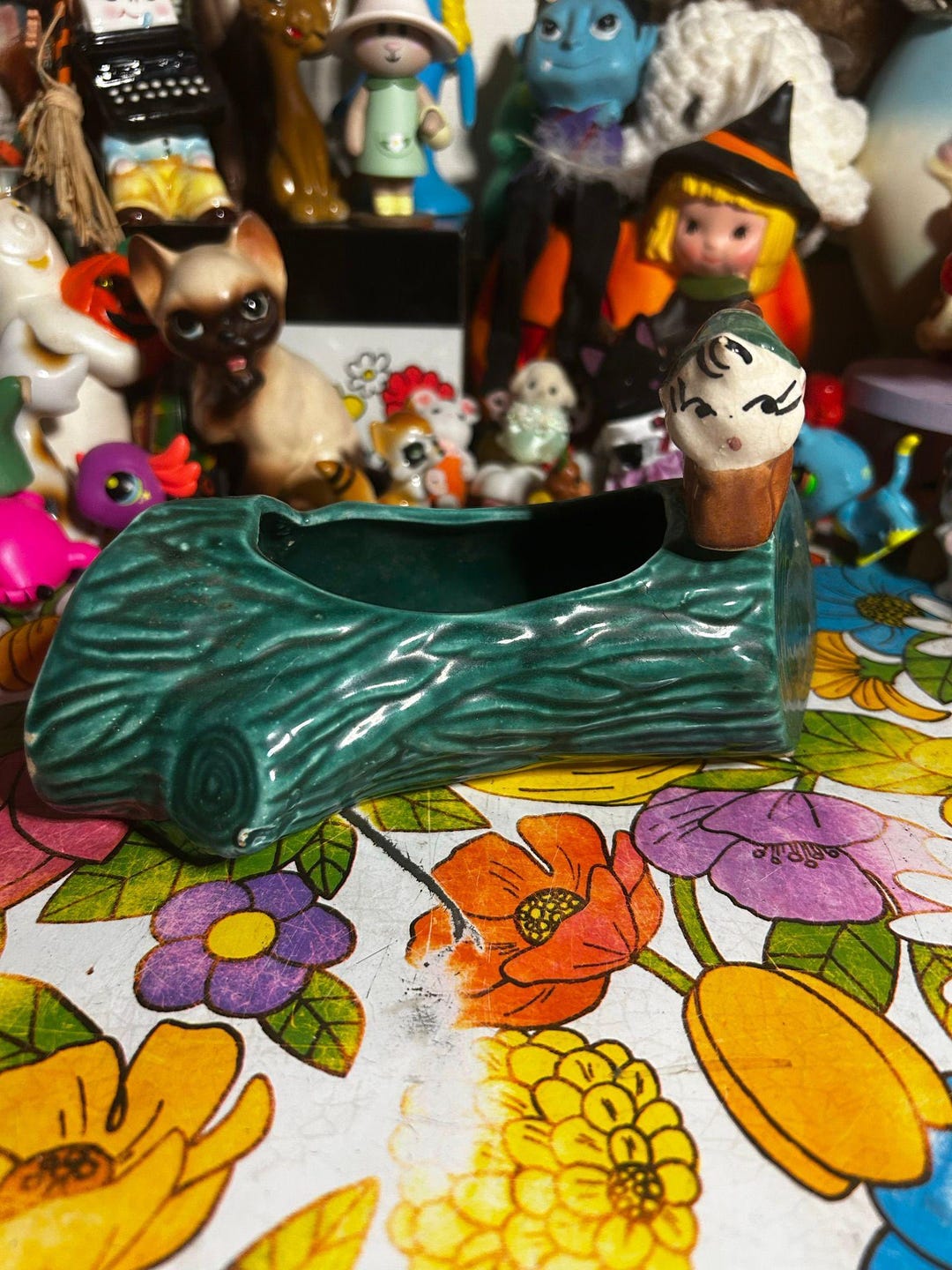 Vintage Pixie on Ceramic Log Planter *repaired* - Etsy