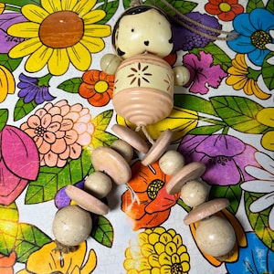 Vintage Celluloid And Wood Pink Rattle
