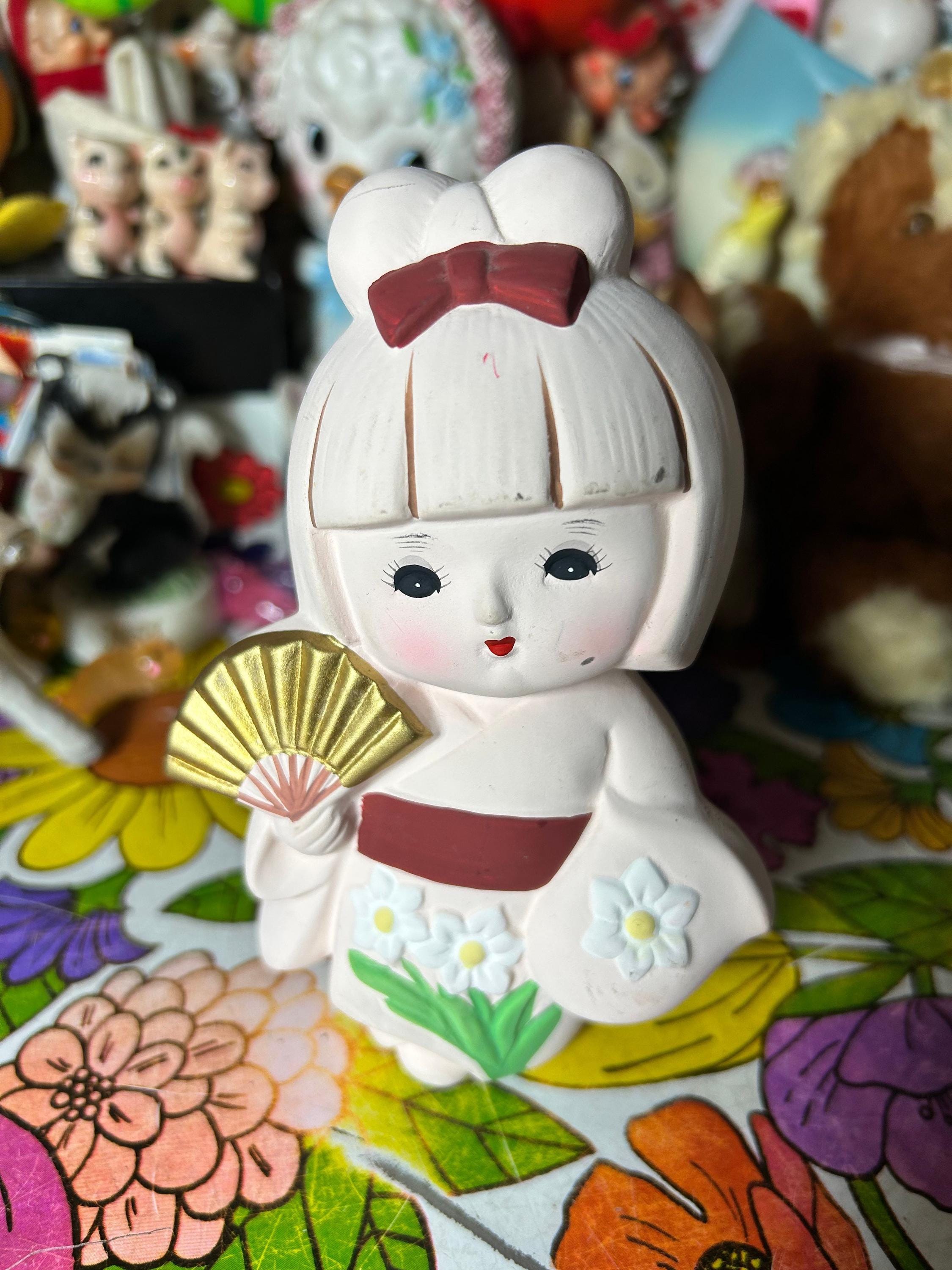 ヴィンテージ スイート ハカト 陶器 素焼き 扇子付き 女の子 - Etsy 日本