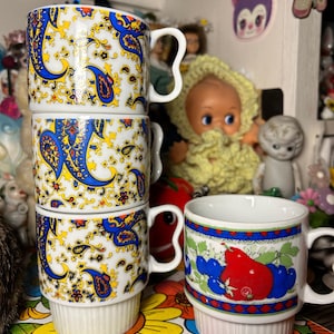 Vintage Mismatched Set of Floral Made in Japan Coffee Mugs