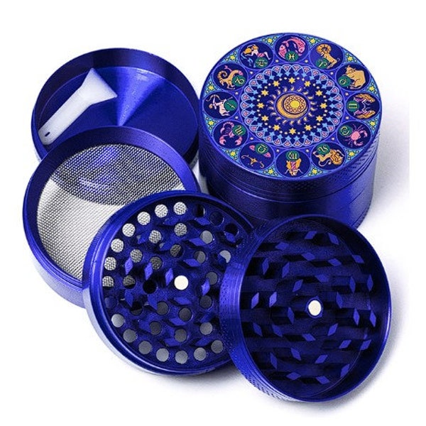 One from seventeen random Signs Of The Zodiac Grinder 4 Layer Herb Grinder Metal Ice Bule Spice