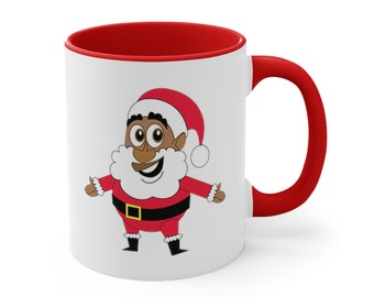 Tweekleurige koffiemokken Happy Santa kerstcadeau, wit keramiek met gekleurde binnenkant en handvat - koffiemok met accent, 11 oz