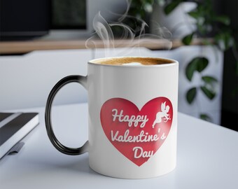 Love Blooms with Every Sip! Valentine's Day 11oz Colour Morphing Mug with Cupid's Charm. Heartwarming Magic in Your Hands!