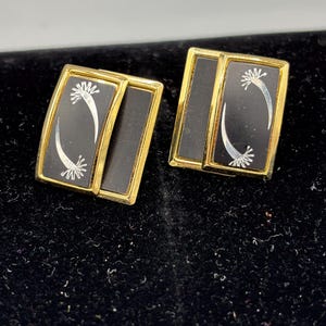 Gold tone Black Enamel clip on earrings
