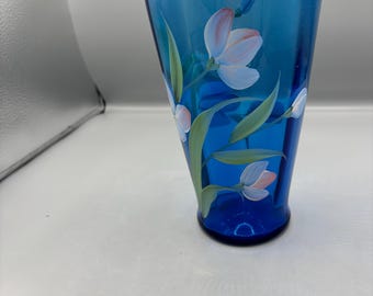 Fenton Twilight Blue Glass Vase With Floral Design - Etsy