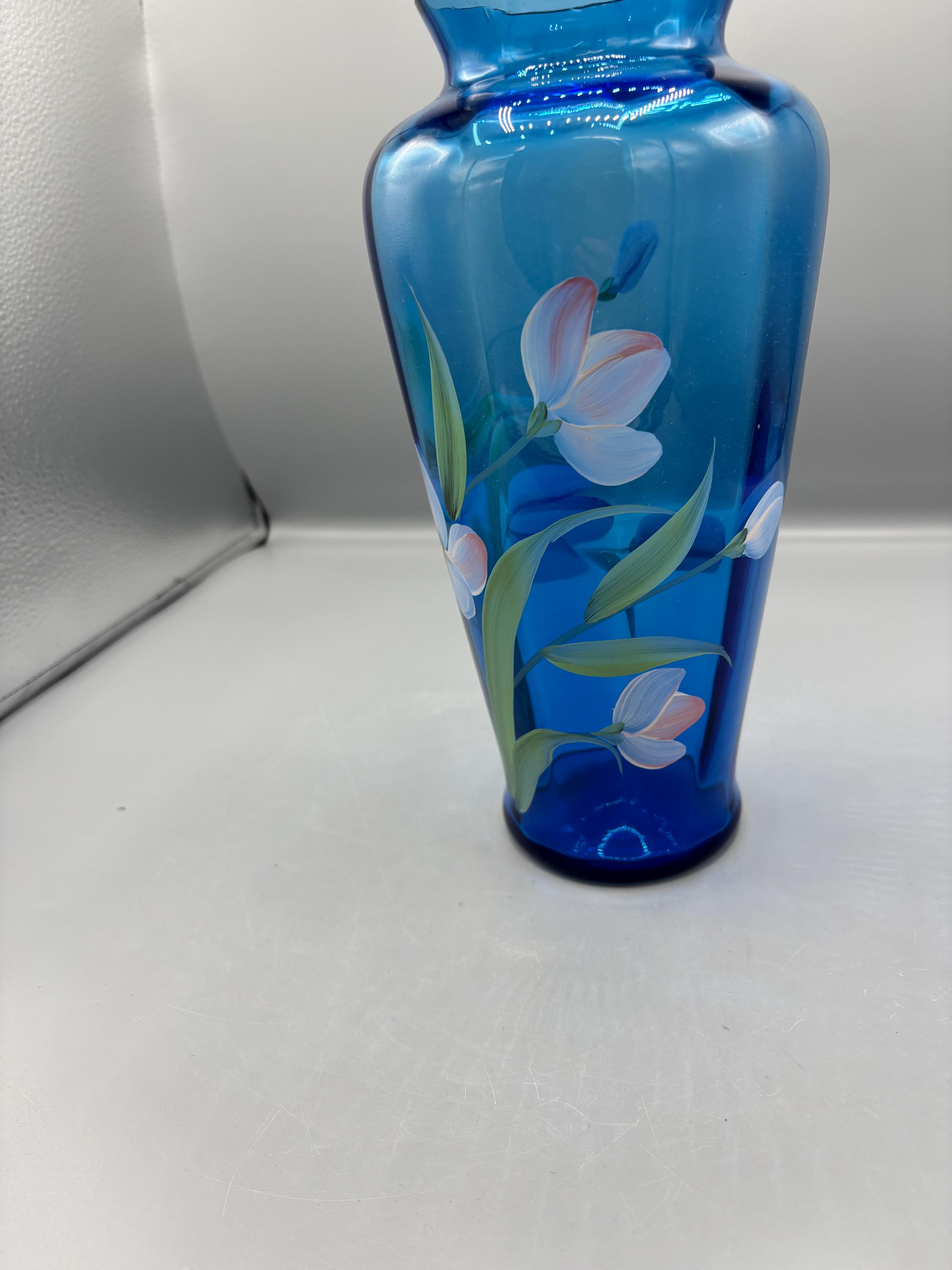 Fenton Twilight Blue Glass Vase With Floral Design - Etsy