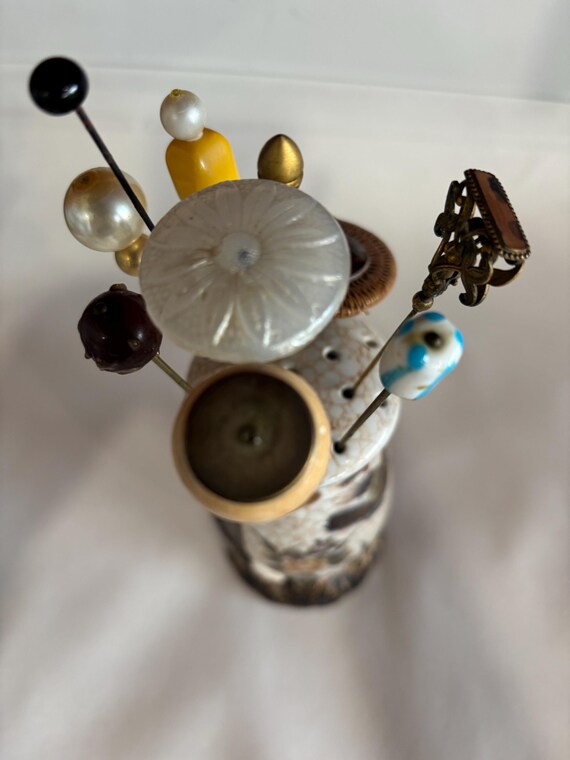 Vintage Satsuma Hat Pin Holder With 10 Hat Pins - Etsy