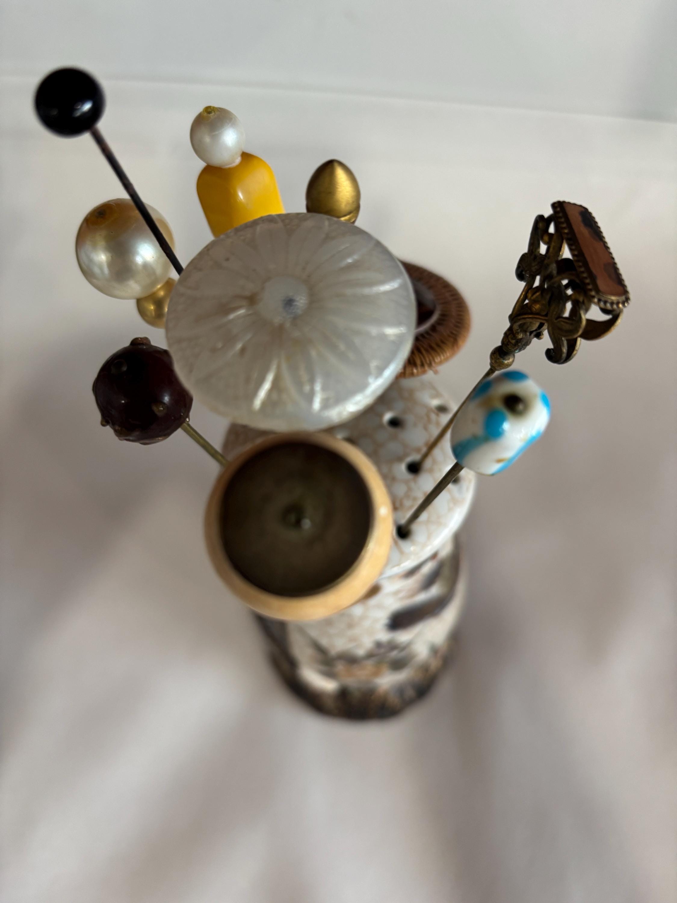 Vintage Satsuma Hat Pin Holder With 10 Hat Pins - Etsy