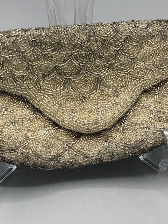 Silver beaded clutch purse - image 7