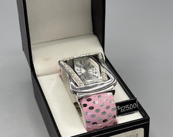 Rhinestone fashion watch with pink polka dot