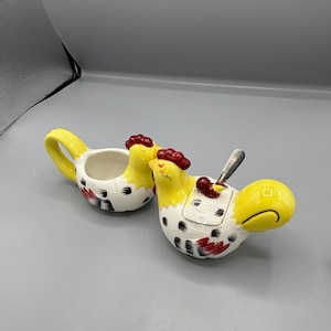 Vintage ceramic Rooster & Hen Cream  Sugar