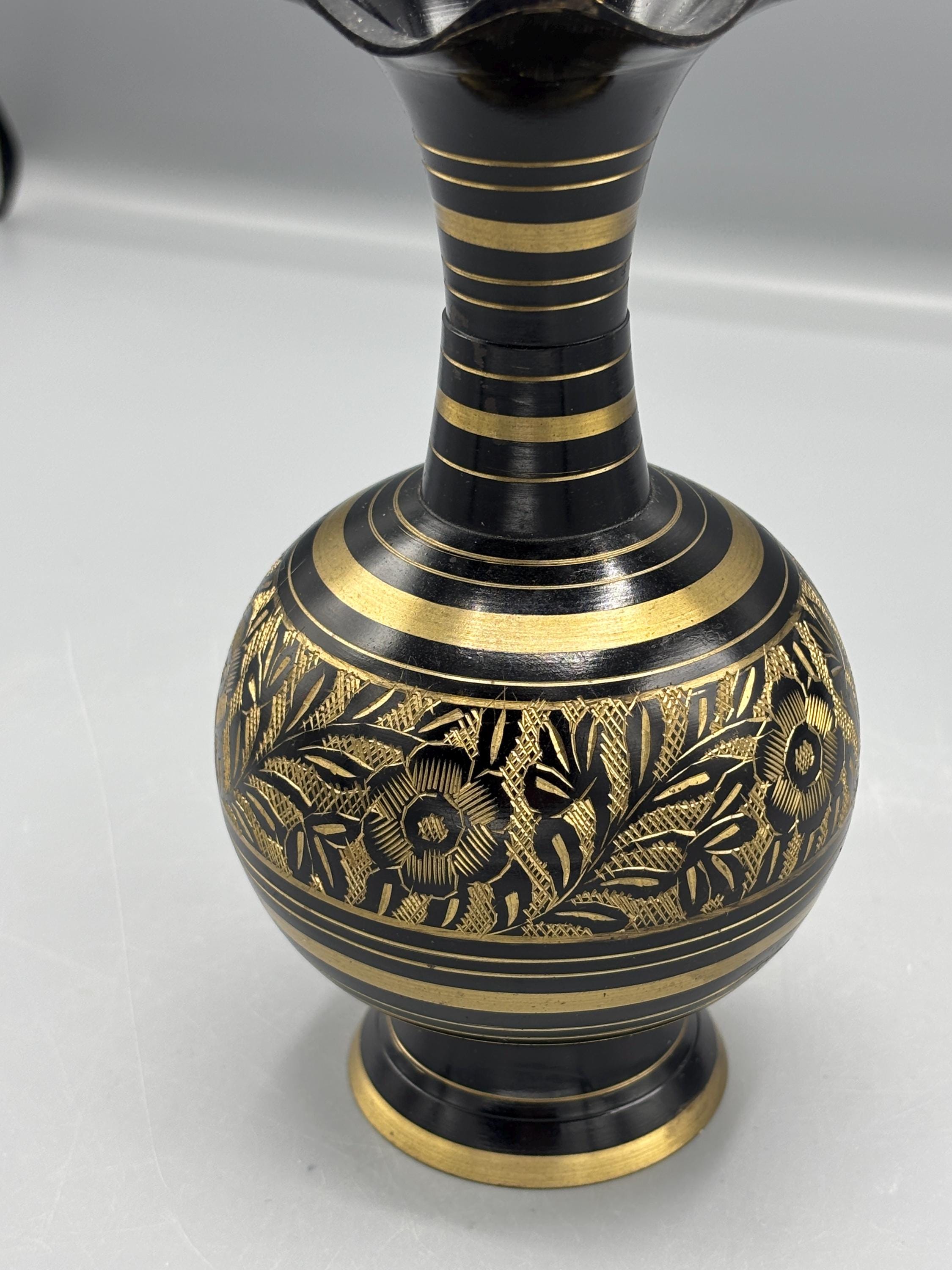 Vintage Black & Gold Brass Vase