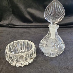 Crystal Trinket Dish and Fragrance Bottle Set Princess House Germany Mint