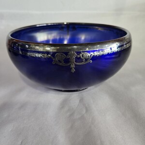 A &#39;Rockwell Silver Overlay Cobalt Blue Egyptian Revival Bowl